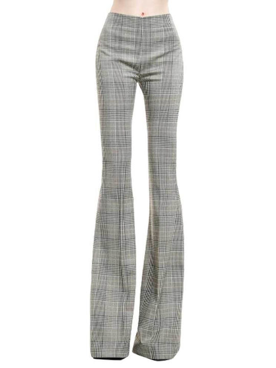 Αniye by Women's Fabric Trousers Flare Checked Gray