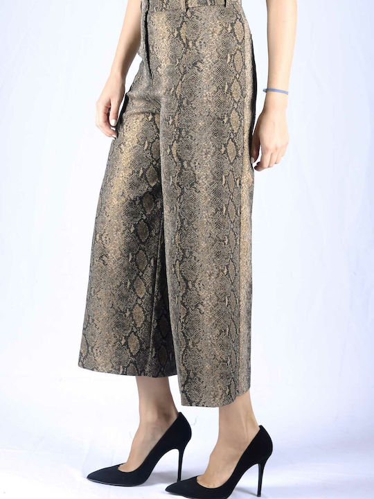 Women's High-waisted Fabric Capri Trousers Beige