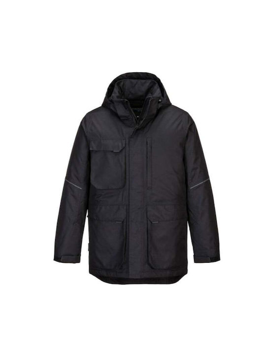 Portwest Work Jacket Reflective with Hood Black