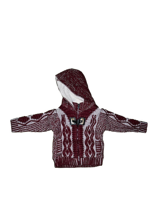 Kids Cardigan Knitted with Hood Red