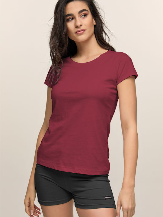 # Women's Blouse Cotton Short Sleeve Burgundy