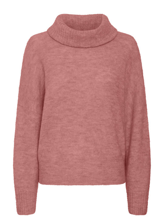 ICHI 'kamara' Women's Long Sleeve Sweater Turtleneck Heather Rose