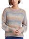 Fransa Women's Long Sleeve Sweater Striped Beige