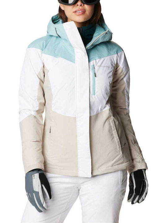 Columbia Women's Running Short Puffer Jacket Waterproof for Winter White, Aqua Haze, Dark Stone