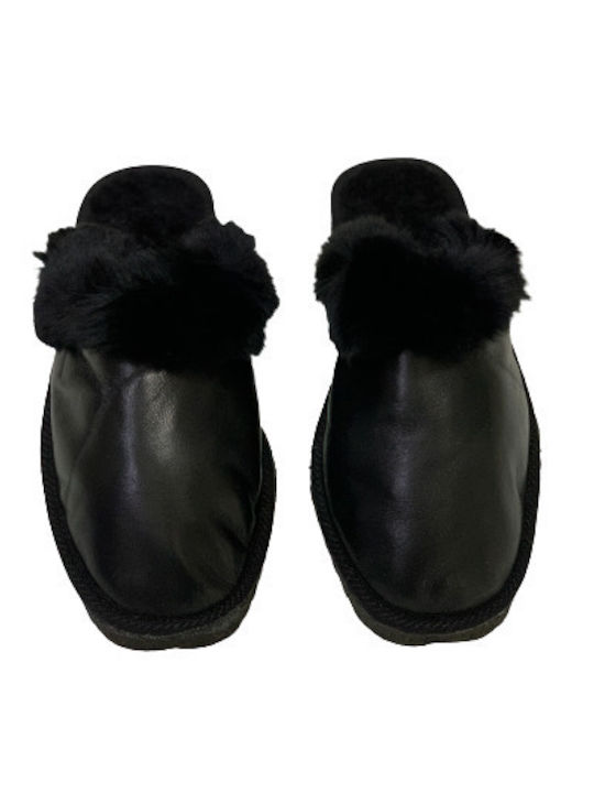 Leatherland Winter Women's Slippers in Negru color