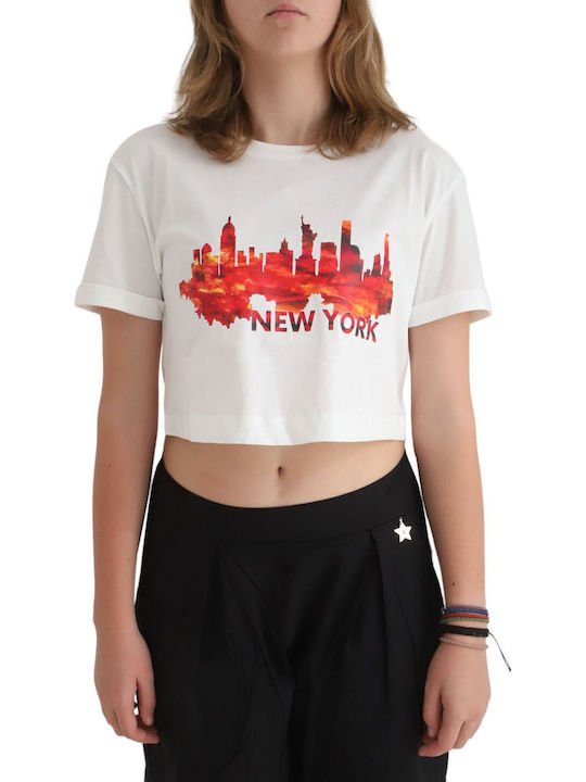 Γυναικείο Crop Top Κοντομάνικο Off White