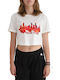 Kendall + Kylie Women's Athletic Crop Top Short Sleeve Off White