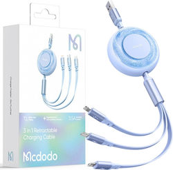 Mcdodo Retractable USB to Lightning / Type-C / micro USB Cable Μπλε (CA-3732)