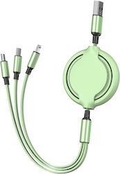 Flat / Retractable USB to Lightning / Type-C / micro USB 1m Cable Green (CO2-0110)