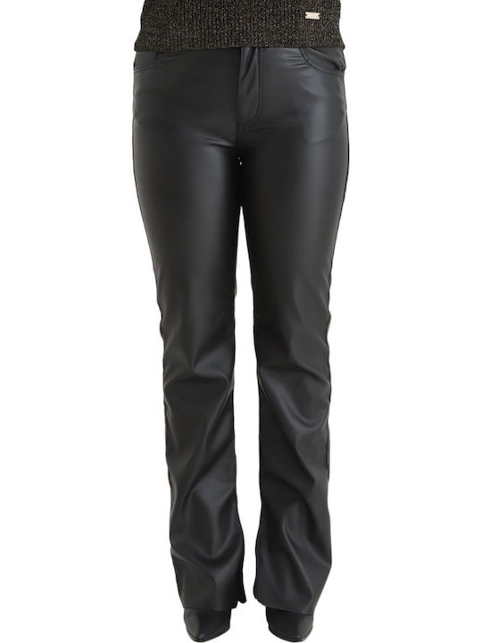 Kendall + Kylie Women's Leather Trousers Flare Black