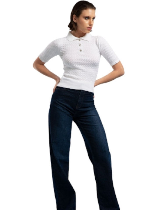 Women's Polo Blouse Short Sleeve White
