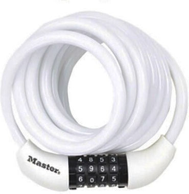 Master Lock Cablu de oțel Lacăt Bicicletă Tip Spiră cu combinație Albă