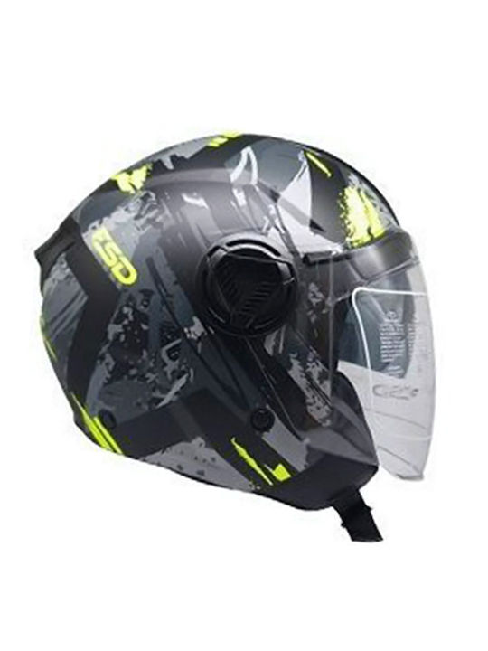 Faseed 760 Jet Helmet with Sun Visor ECE 22.06 Black / Grey / Yellow Matt