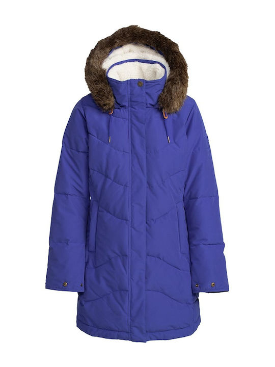 Ellie Women's Long Puffer Jacket Waterproof for Winter with Hood Blue