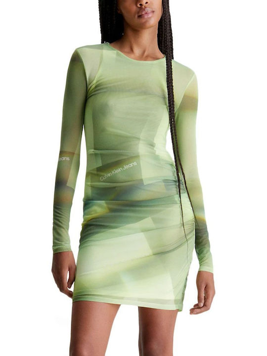 Calvin Klein Mini Βραδινό Φόρεμα με Διαφάνεια Πράσινο
