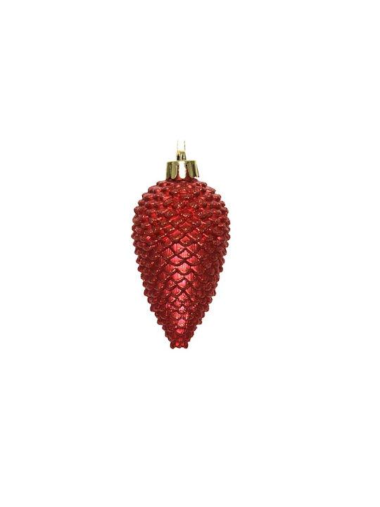 Hanging Ornament Pine Glass Red 8x4.5cm Set 6pcs