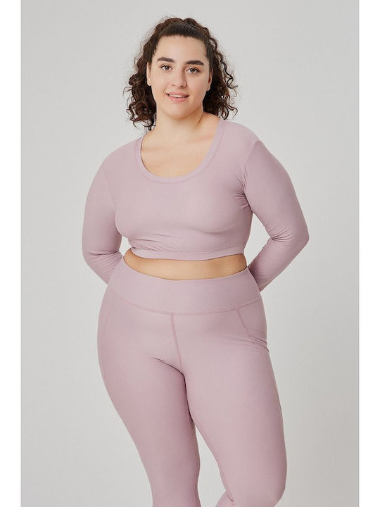 Baya Crop Top Sportiv pentru Femei cu Mâneci Lungi Roz