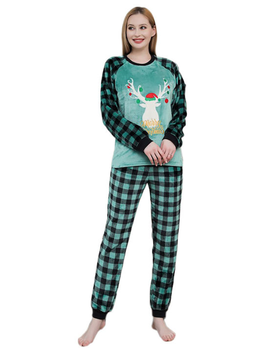 Fuanna De iarnă Set Pijamale pentru Femei Fleece GREEN