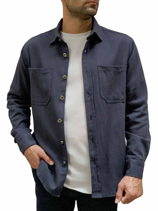 Huxley & Grace Ανδρικό Πουκάμισο Overshirt Μακρυμάνικo Βαμβακερό με Κανονική Γραμμή Ανθρακί