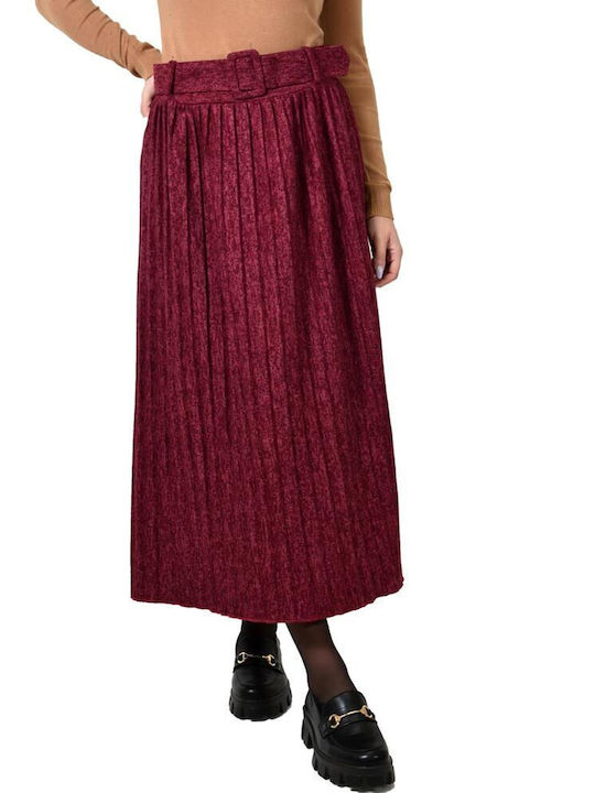 Potre Pleated High Waist Skirt in Burgundy color