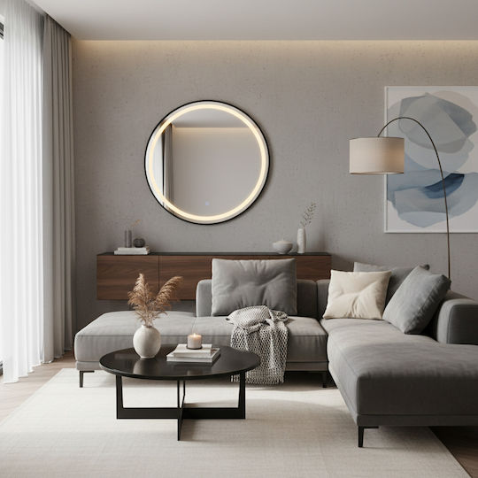 HomeMarkt HM9579.01 Καθρέπτης Μαύρος & LED Φωτισμό Διαμέτρου 60cm
