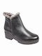 Leather Women's Ankle Boots with Medium Heel & Fur Black