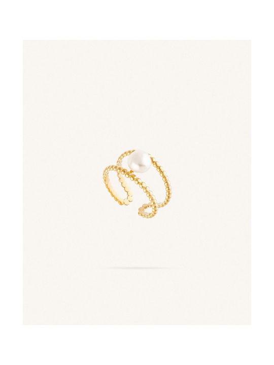 StanStefan Διπλό Ayla Inel pentru femei Inel cu Perle din Oțel Placat cu aur
