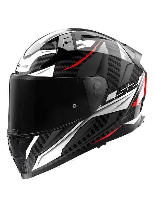 LS2 FF811 Vector II Carbon Savage Gloss White/Red/Grey Motorradhelm Volles Gesicht ECE 22.06 1300gr