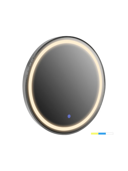 HomeMarkt Wall Mirror with Gray Metallic Frame & LED Lighting Diameter 60cm 1pcs