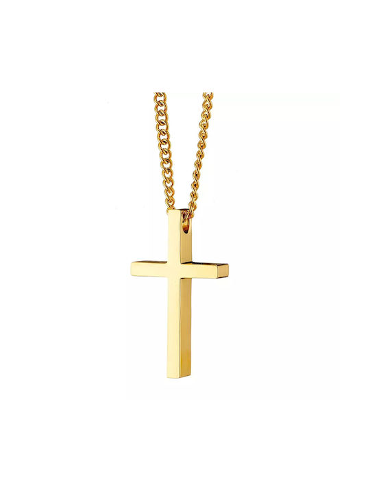 Oxzen Men's Cross from Gold Plated Steel with Chain