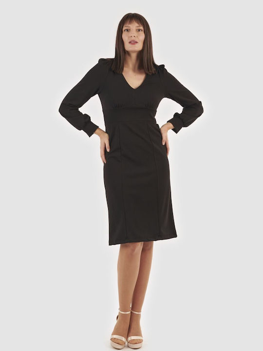 BelleFille All Day Long Sleeve Midi Dress Black