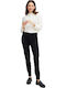 Mid Waist Women's Fabric Trousers Slim Fit Black