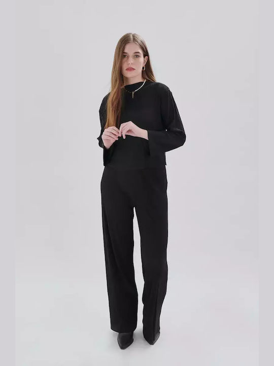 24 Colours Women's Fabric Trousers Black