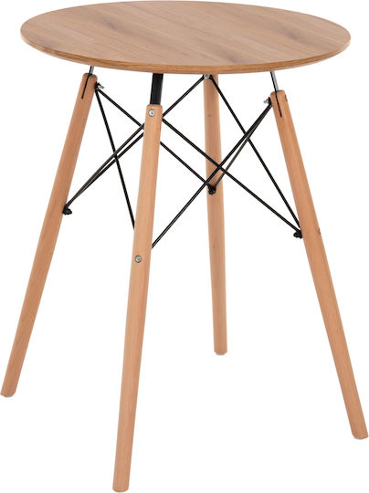 Кръгла Маса За Кухня Дървена Натурален 60x60x72см