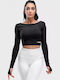 Γυναικείο Αθλητικό Crop Top Μακρυμάνικο Μαύρο