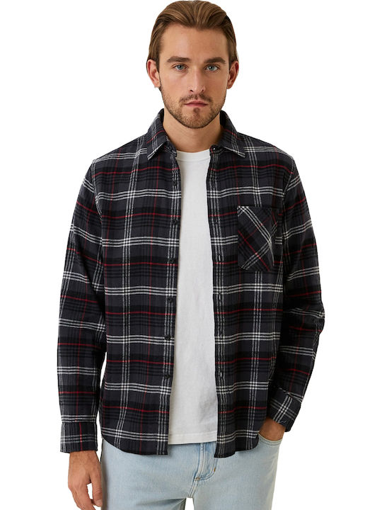 Long-sleeved Flannel Shirt Checked DK GREY-BLACK-RED-LT GREY