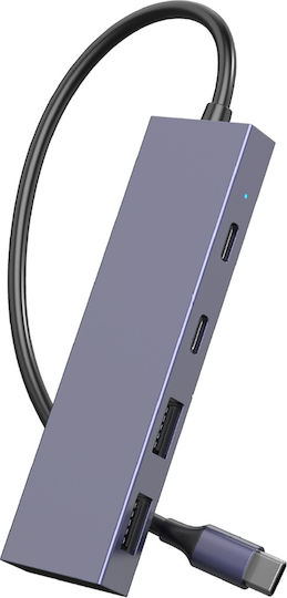 Powertech Hub 4 Θυρών USB 3.0 με σύνδεση USB-C Γκρι