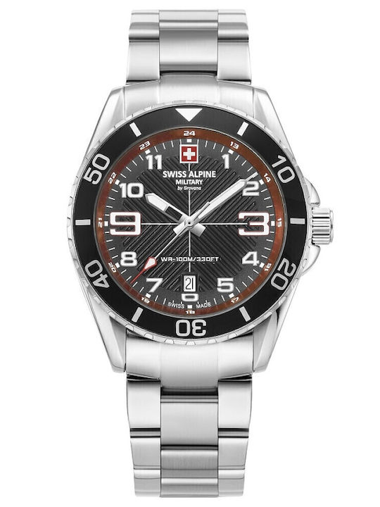 Swiss Alpine Military by Grovana Ανδρικό Ρολόι 42mm Μπαταρίας με Ασημί Μεταλλικό Μπρασελέ