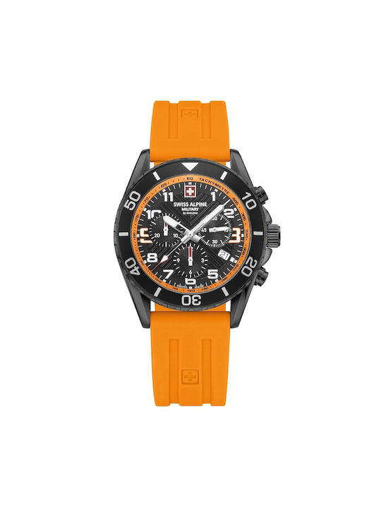 Swiss Alpine Military by Grovana Watch Chronograph Battery with Orange Rubber Strap