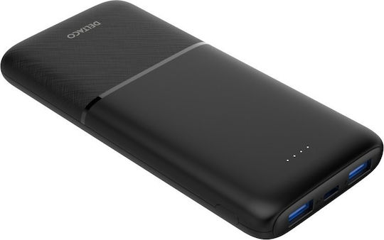 Deltaco Power Bank 10000mAh 18W με 2 Θύρες USB-A και Θύρα USB-C Power Delivery Μαύρο