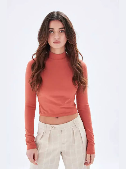 24 Colours Γυναικεία Μπλούζα Βαμβακερή Μακρυμάνικη Πορτοκαλί
