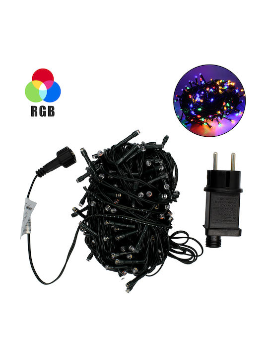 200 Christmas Lights LED 0.15m. x 10.5cm Multicolor in String with Green Cable