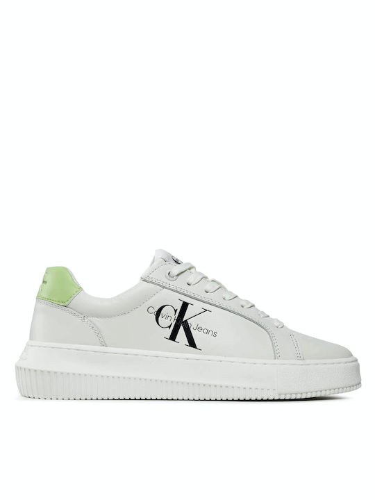 Calvin Klein Cupsole Mono Lth Γυναικεία Chunky Sneakers ΑΣΠΡΟ