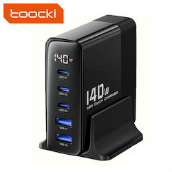 Toocki Βάση Φόρτισης με 2 Θύρες USB-A και 3 Θύρες USB-C 140W σε Μαύρο χρώμα (TCT140-22)