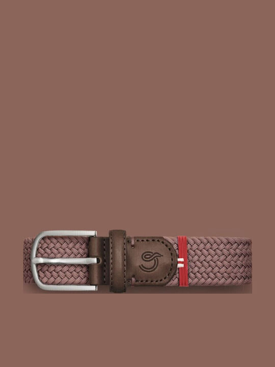 Elastic Men's Belt Leather Knitted Brown