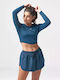Squatwolf Women's Athletic Crop Top Long Sleeve Blue