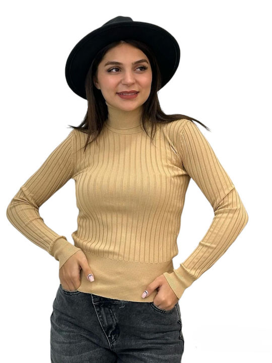 Concept Women's Blouse Long Sleeve Turtleneck Beige
