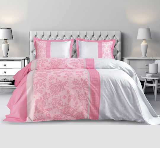 Makis Tselios Home Duvet Cover Set Cotton Satin Queen with 2 Pillowcases 240x250 Amaze Pink
