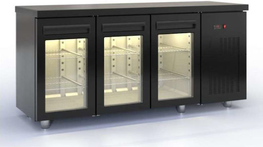 Inox Dobros Английски превод: Stainless Steel Refrigerator Counter with 3 Glass Doors and Cooling Machine L180xW60xH87см