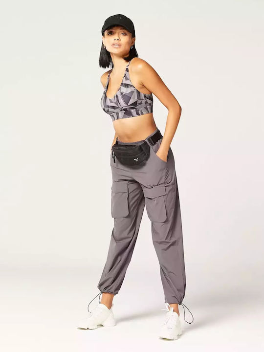 Damen Hoch tailliert Stoff Cargo Hose mit Gummizug in Lockere Passform Charcoal